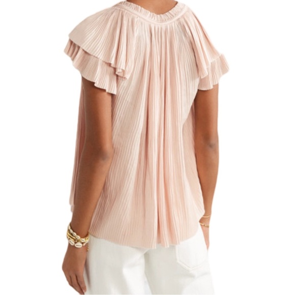 Ulla Johnson Pleated Japanese Satin Blouse In Blush Pink - Picture 2 of 12